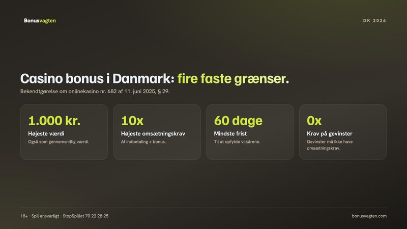 Casino bonus i Danmark: de fire regler om højst 1.000 kr., 10 gange omsætning, 60 dage og ingen krav på gevinster